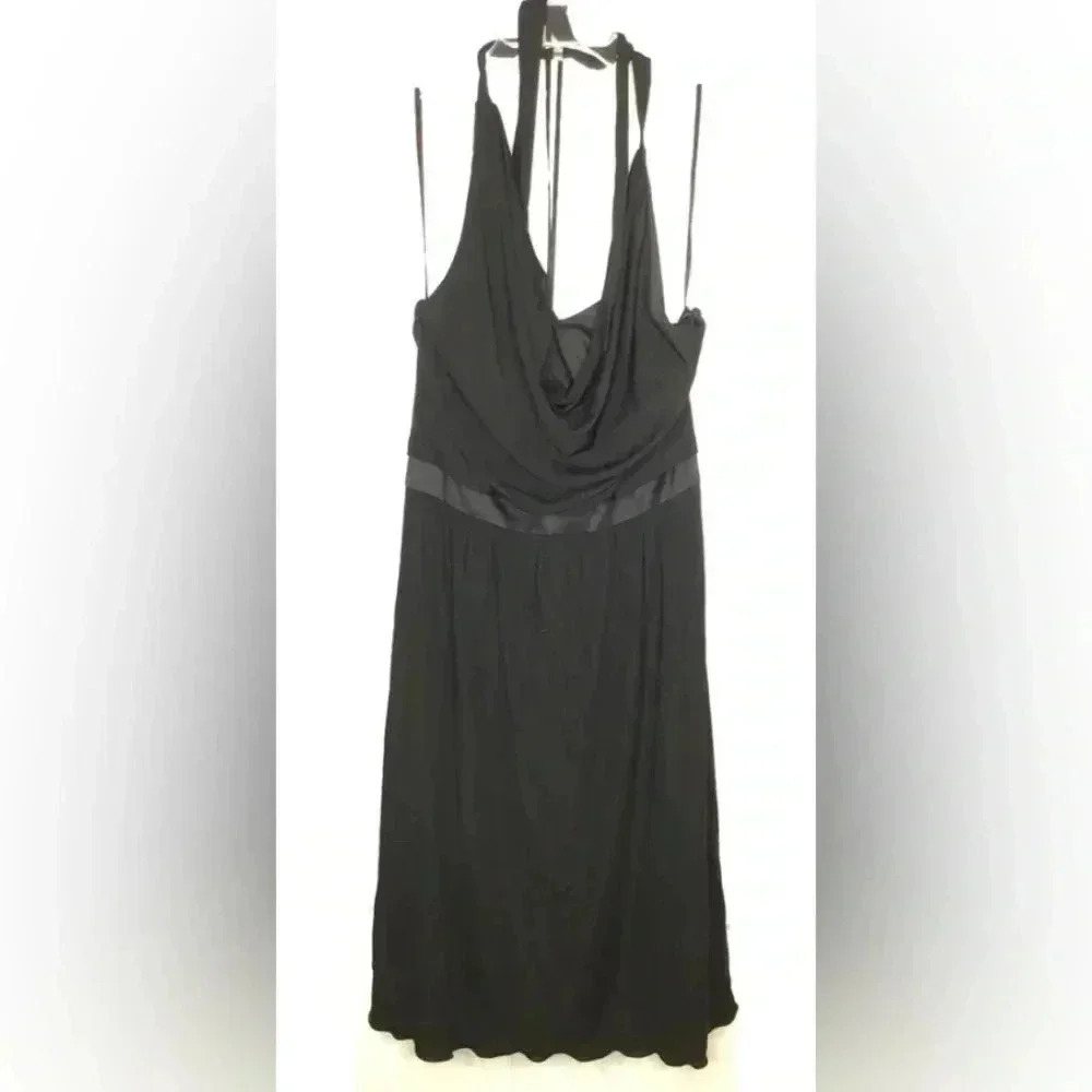 Women KAY UNGER Black Halter Drape Neck Sleeveless Cocktail Party Dress Sz 8 EUC